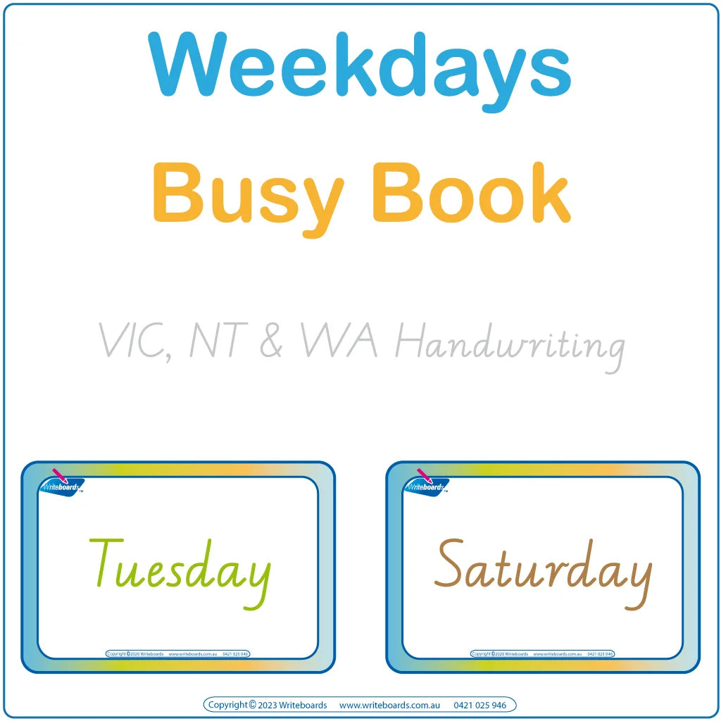 Weekdays Busy Book using VIC School Handwriting, Weekdays Quiet Book using VIC School Handwriting