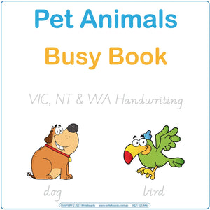 Pet Animals Busy Book completed using VIC School Handwriting, Pet Animals Quiet Book using VIC Handwriting