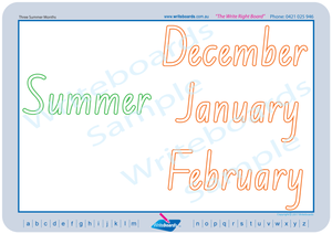 NSW Foundation Font handwriting worksheets on the Seasons of the year for teachers