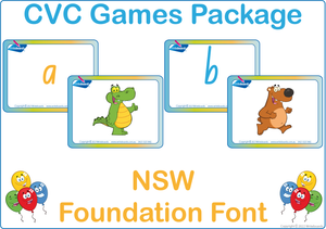 NSW Foundation Font CVC Games using Animal Phonic Pictures and Letters (for teachers), NSW Teaching Resources