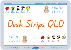 QLD Modern Cursive Font Desk Strips for Teachers, Teachers Reusable Desk Strips QLD Modern Cursive Font