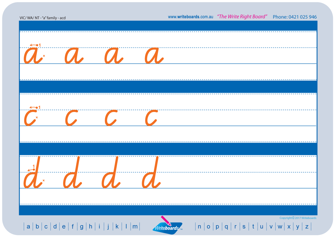VIC Modern Cursive Font Family Letter Worksheets for Occupational Therapists and Tutors