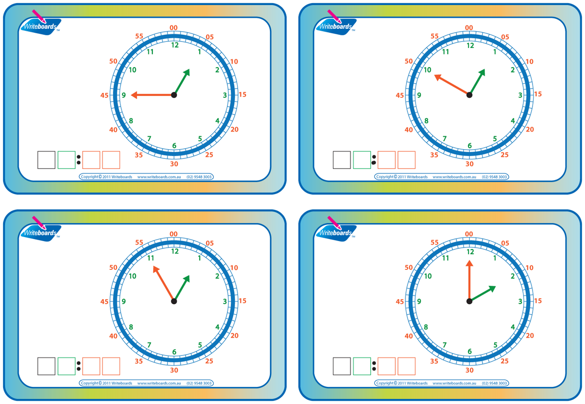 Learn to Tell the Time in five minute increments flashcards for Tutors and Occupational Therapists