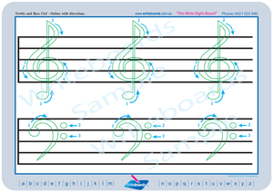 Learn to draw the treble and bass clef with directional arrows for teachers