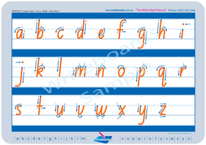 NSW Foundation Font lower case alphabet tracing worksheets with directional arrows for teachers