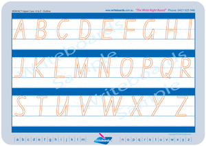NSW Foundation Font uppercase alphabet tracing worksheets completed in outline lettering for teachers