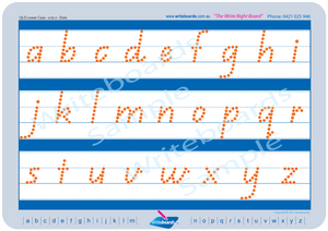 QLD Modern Cursive Font alphabet and number handwriting worksheets, QLD alphabet tracing worksheets