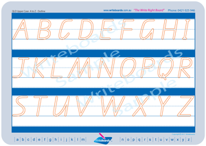 QLD Modern Cursive Font alphabet and number handwriting worksheets, QLD Uppercase alphabet tracing worksheets