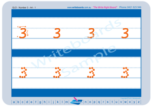 QLD Modern Cursive Font Number Tracing Worksheets for Occupational Therapists and Tutors