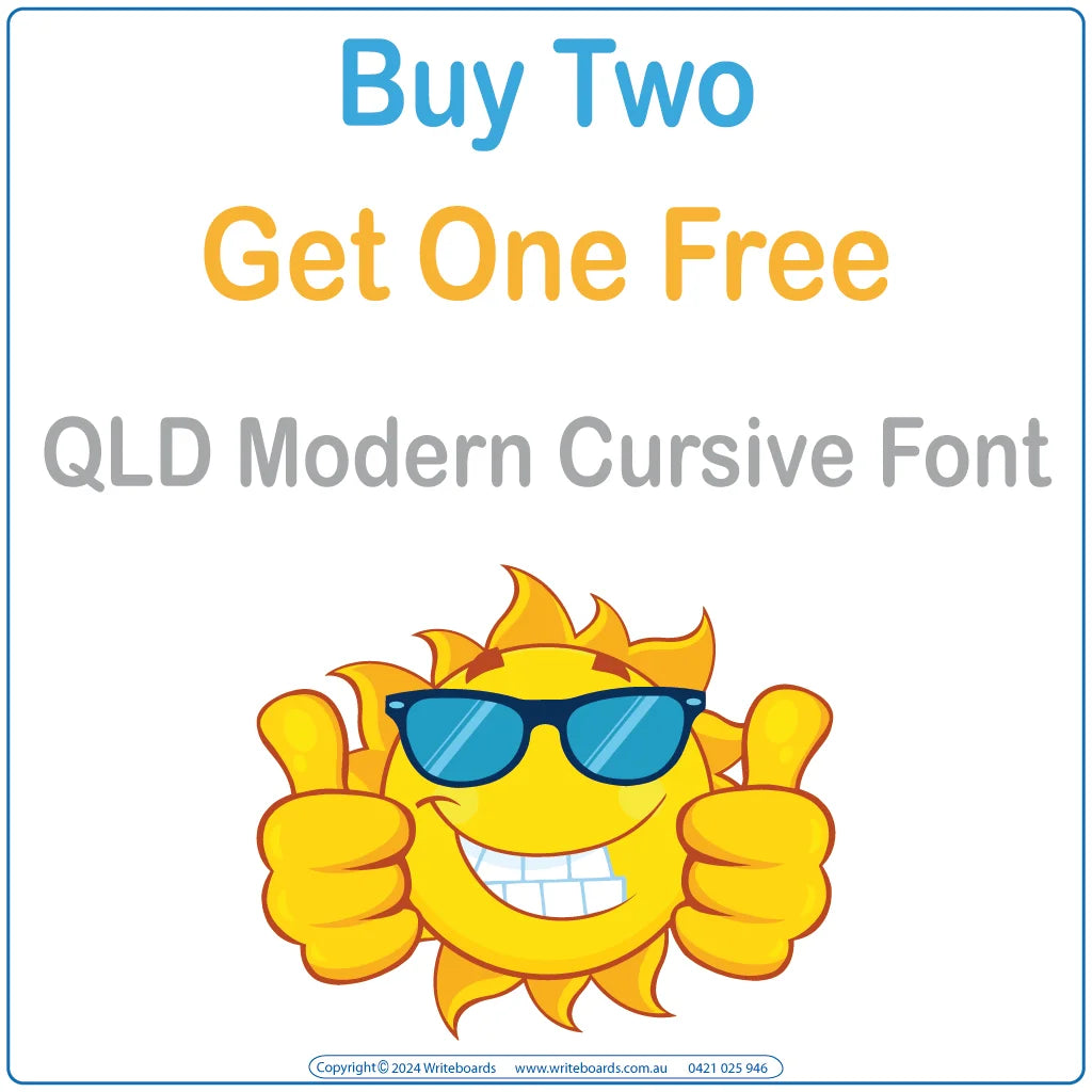 Teachers use QLD Modern Cursive Worksheets and Flashcards smartboard friendly resources buy two get one free