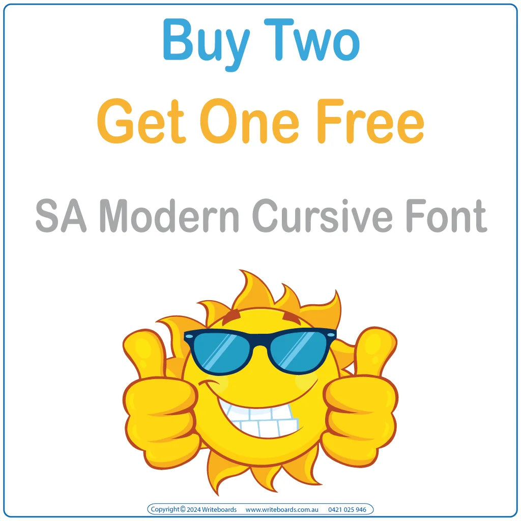 Teachers use SA Modern Cursive Worksheets and Flashcards smartboard friendly resources buy two get one free