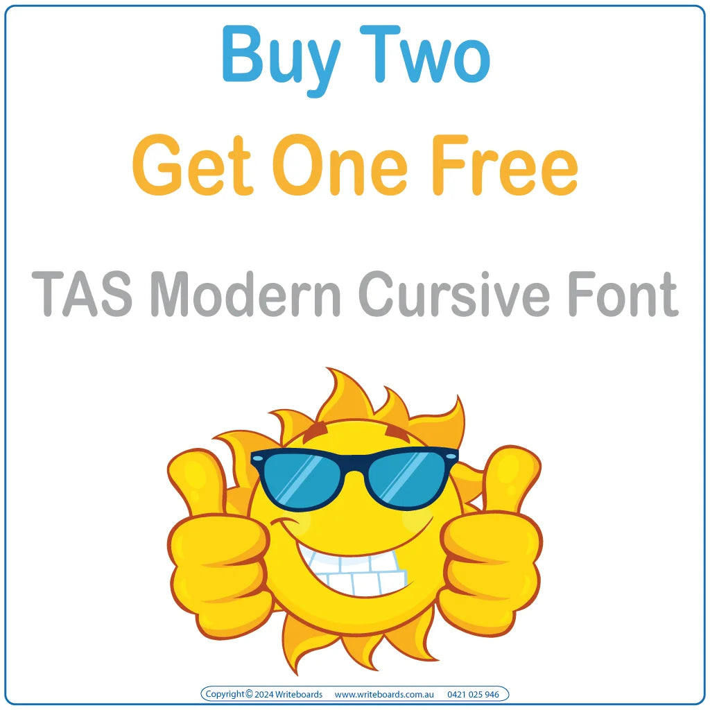 Teachers use TAS Modern Cursive Worksheets and Flashcards smartboard friendly resources buy two get one free