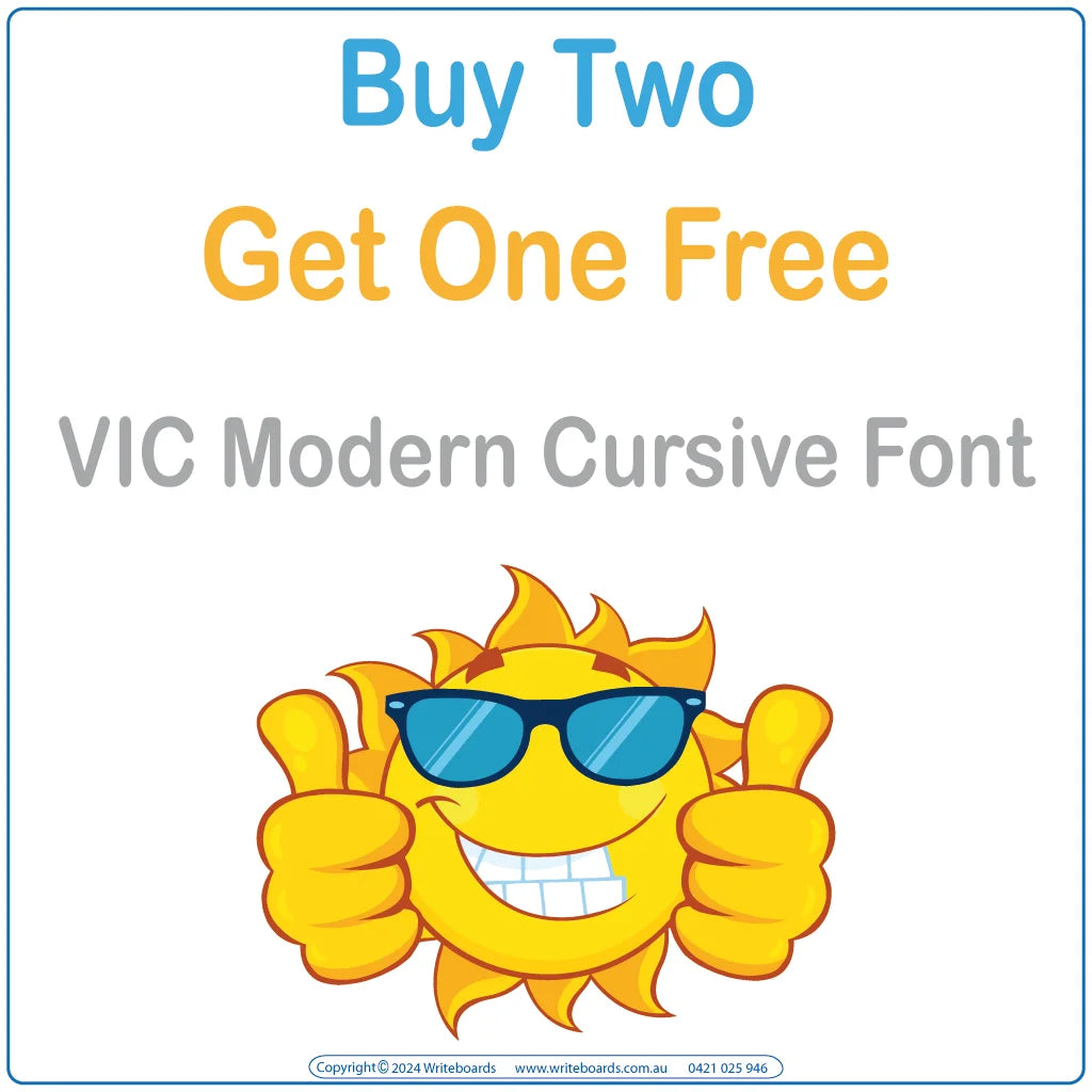 Teachers use VIC Modern Cursive Worksheets and Flashcards smartboard friendly resources buy two get one free