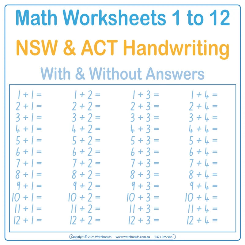 Australian Advanced School Kit includes Maths practice sheets from 1 to 12 with and without answers