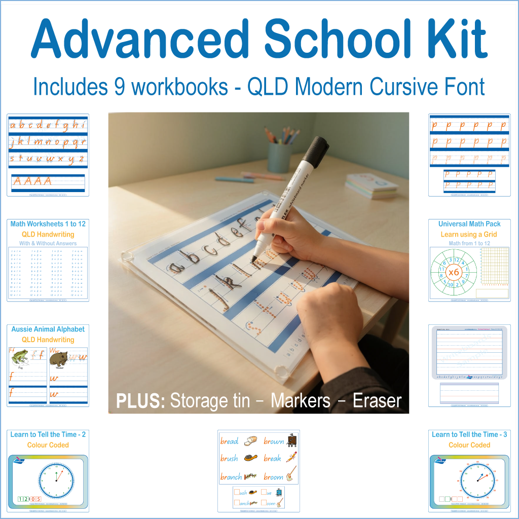 QLD Modern Cursive Font Advanced School Kit for upper primary handwriting and learning support