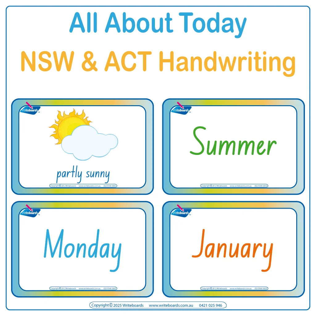 Teach your child everything about today includes flashcards and worksheets using NSW and ACT Handwriting