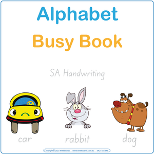 SA Modern Cursive Font Alphabet Busy Book includes Fun Posters – Flashcards & activities