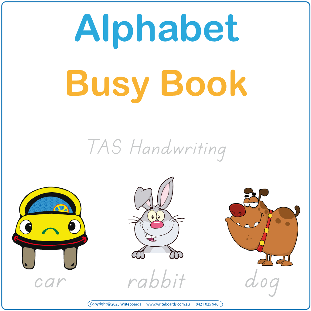 TAS Modern Cursive Font Alphabet Busy Book includes Fun Posters – Flashcards & activities