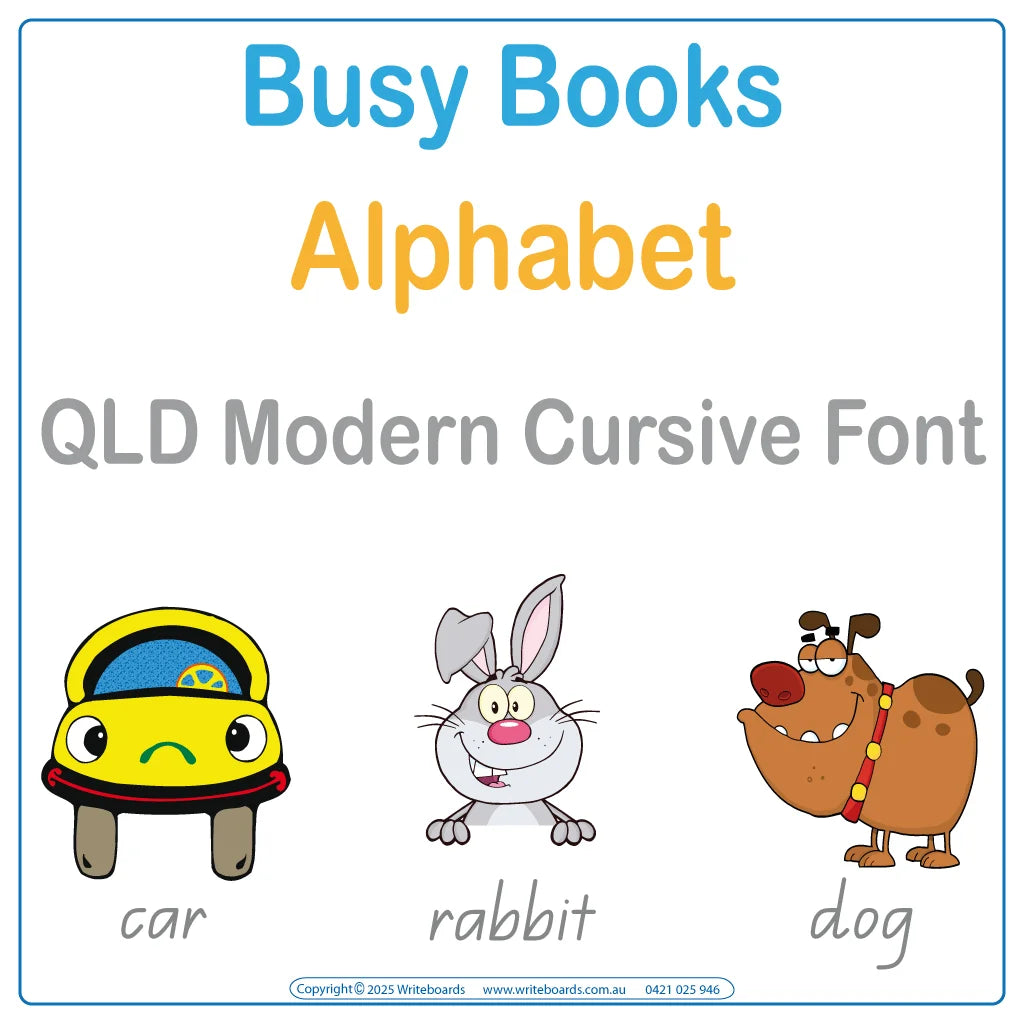 Teach the alphabet with ease using this QLD Modern Cursive Font Busy Book including 27 pages