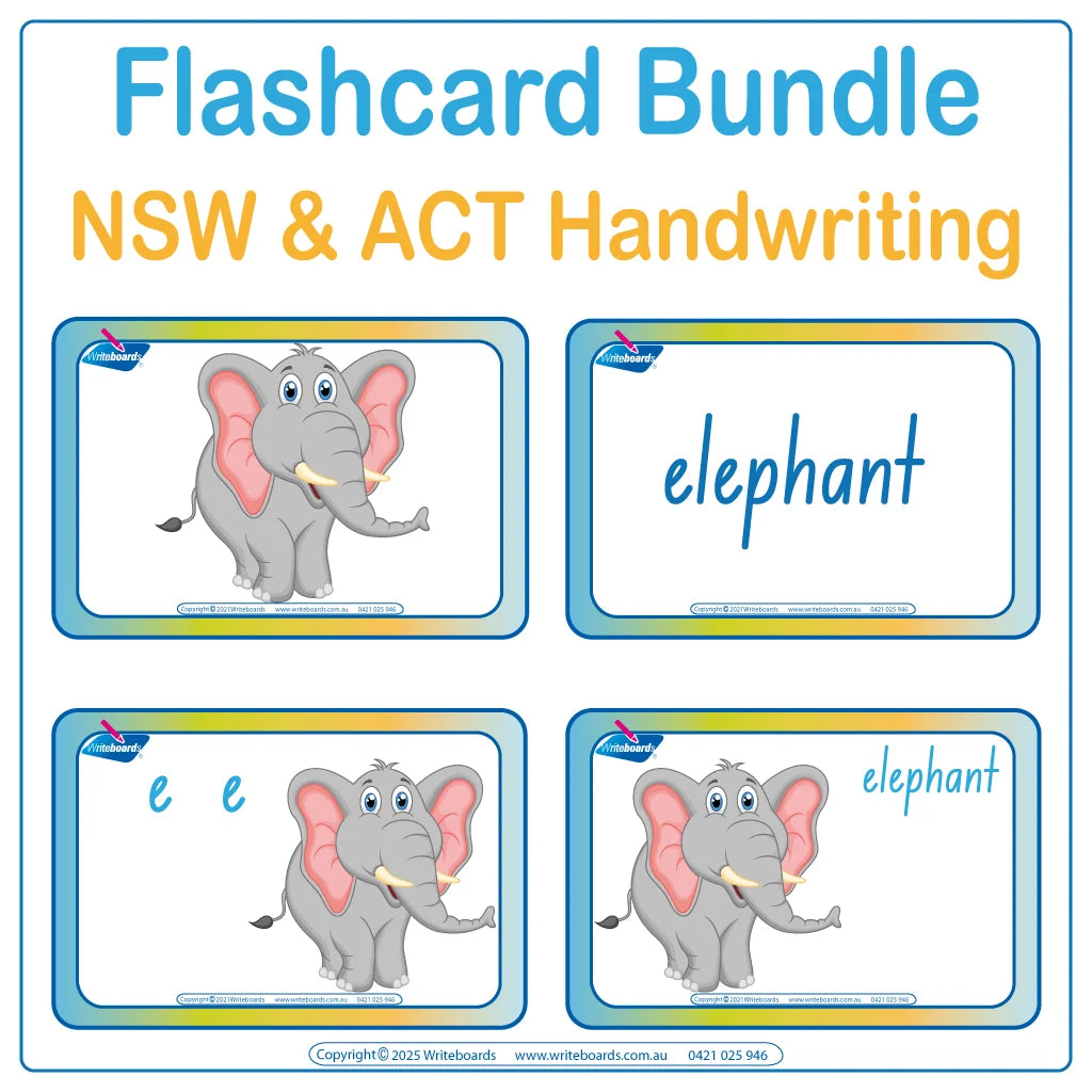 Animal Phonic Flashcard Bundle with 104 cards featuring letters and pictures for NSW & ACT Handwriting