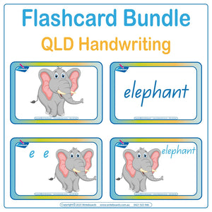 Animal Phonic Flashcard Bundle with 104 cards featuring letters and pictures for QLD Handwriting