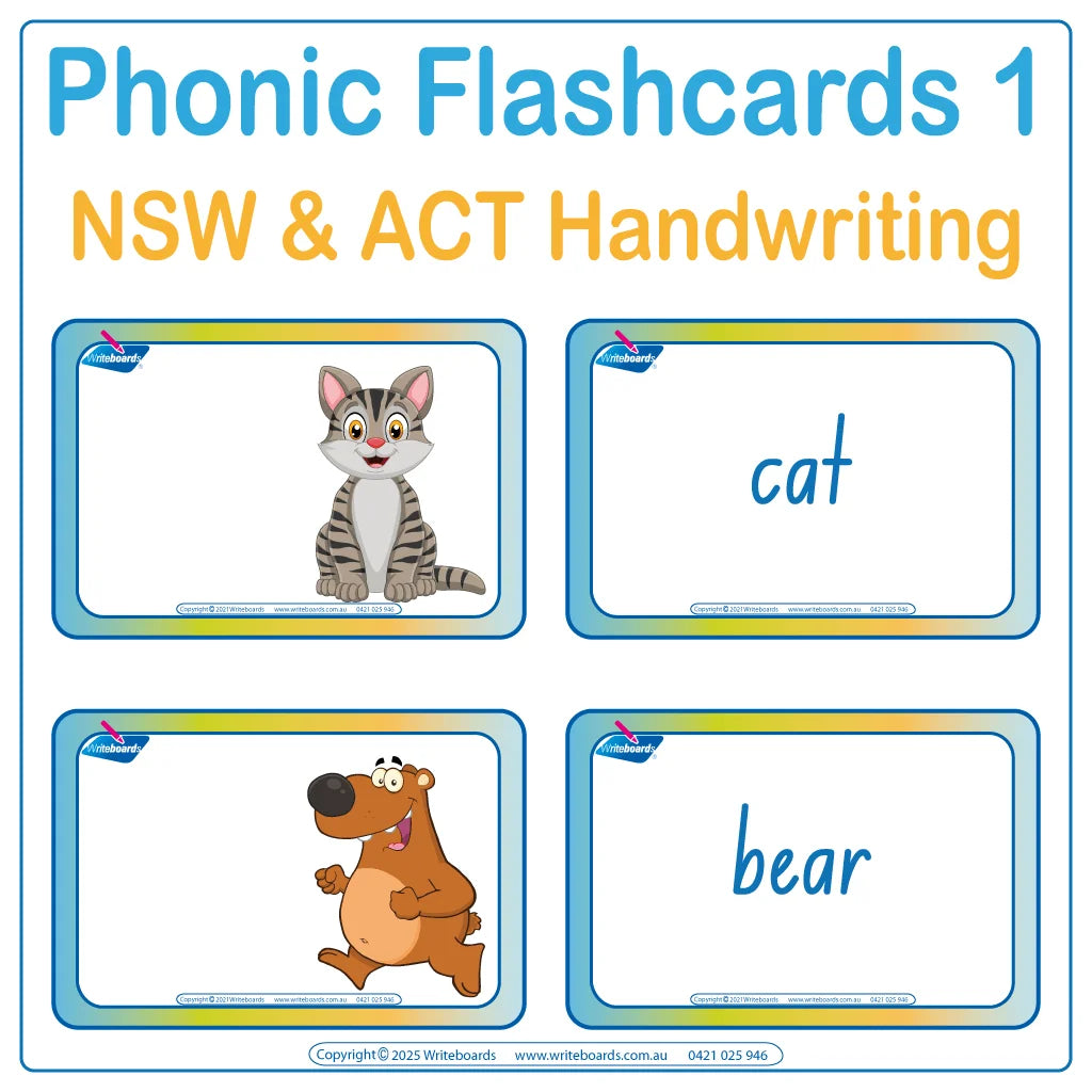 Animal Phonics Flashcards Pack with vibrant pictures and names in NSW & ACT Handwriting