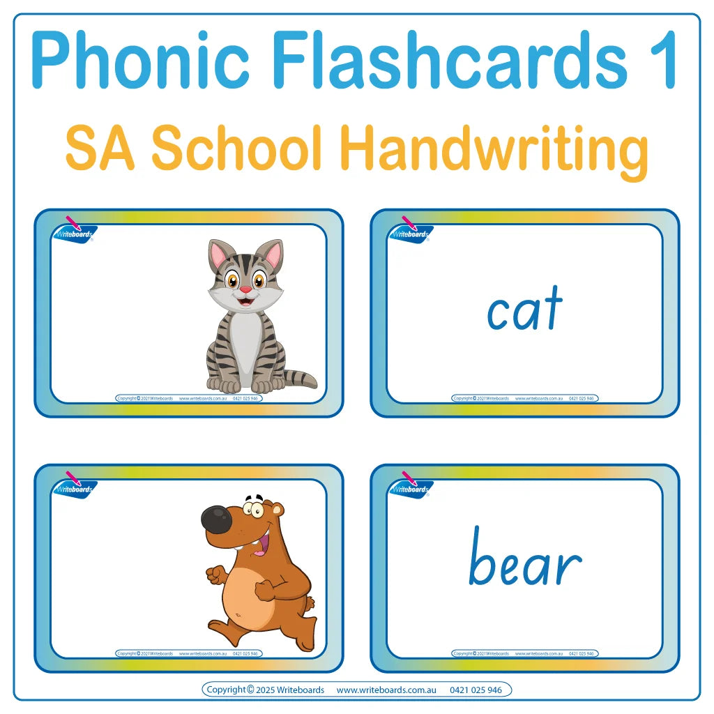 Animal Phonics Flashcards Pack with vibrant pictures and names for kids in SA aged 3 to 7