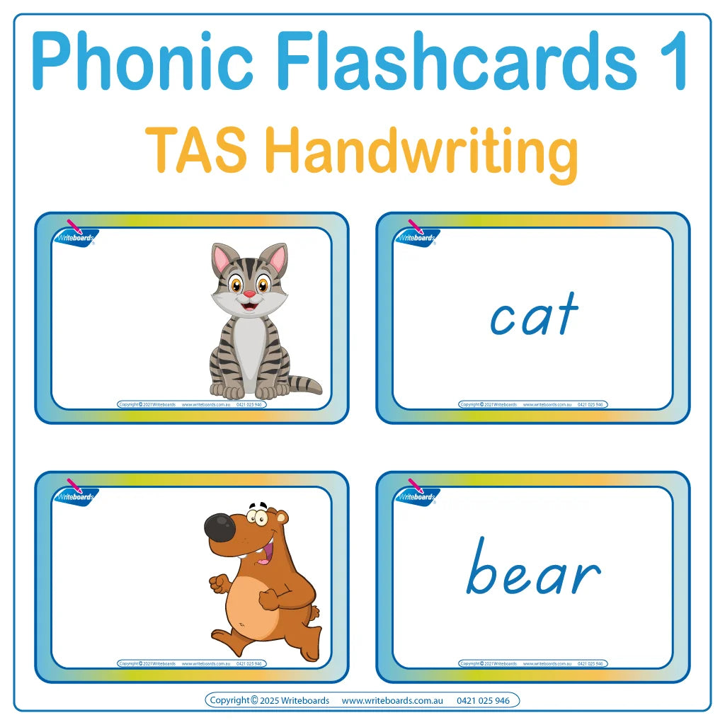 Animal Phonics Flashcards Pack with vibrant pictures and names for kids in TAS aged 3 to 7