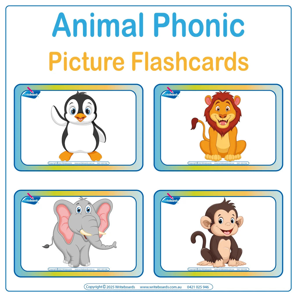 Animal Phonic Alphabet Picture Flashcards featuring a colourful picture that begins with every letter, Early Reading