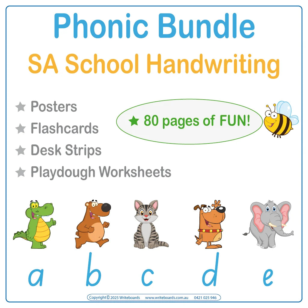 SA Animal Phonic Super Bundle featuring desk strips posters flashcards and play dough activities