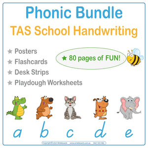 TAS Animal Phonic Super Bundle for Parents featuring desk strips posters flashcards and play dough activities