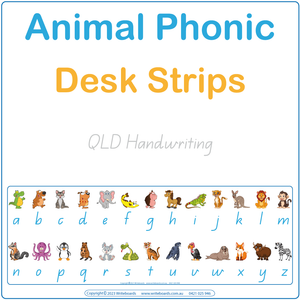 Printable QLD Animal Phonic Desk Strips, QLD Zoo Phonic Desk, Phonic Desk Strips using QLD Handwriting