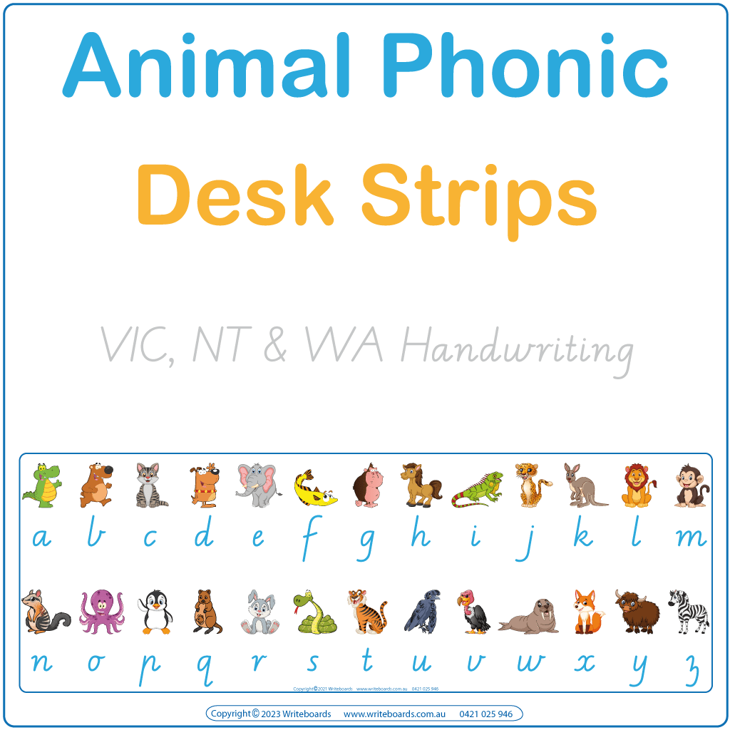 Printable VIC Animal Phonic Desk Strips, WA Zoo Phonic Desk, Phonic Desk Strips using VIC Handwriting