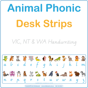 Printable VIC Animal Phonic Desk Strips, WA Zoo Phonic Desk, Phonic Desk Strips using VIC Handwriting