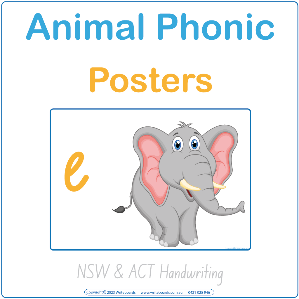 NSW & ACT Colourful Animal Phonics Posters featuring alphabet letters and animal illustrations for your child