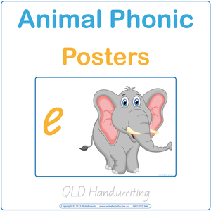 QLD Phonic Posters to brighten up your child’s room, Animal Phonic Posters using QLD School Handwriting