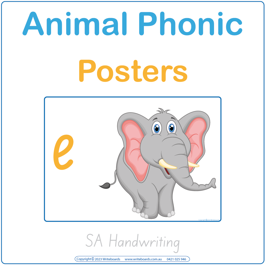 SA Colourful Animal Phonics Posters featuring alphabet letters and animal illustrations for your child