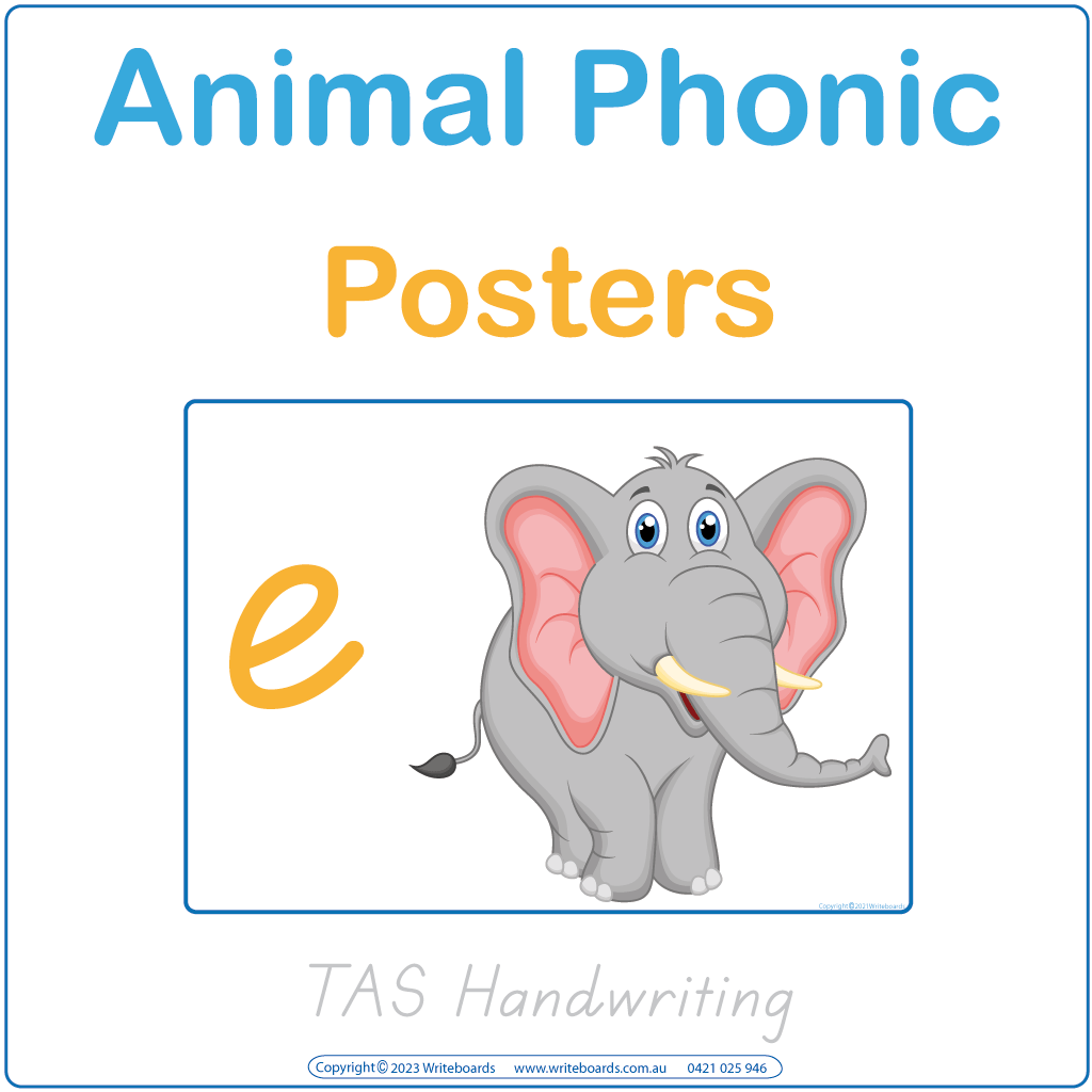 TAS Colourful Animal Phonics Posters featuring alphabet letters and animal illustrations for your child