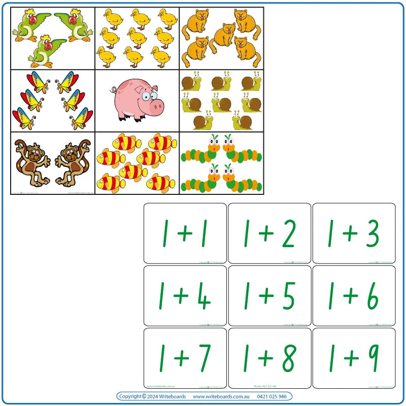 School Readiness for Aussie Kids, Addition - Subtraction Bingo Game using Australian Preschool Handwriting 