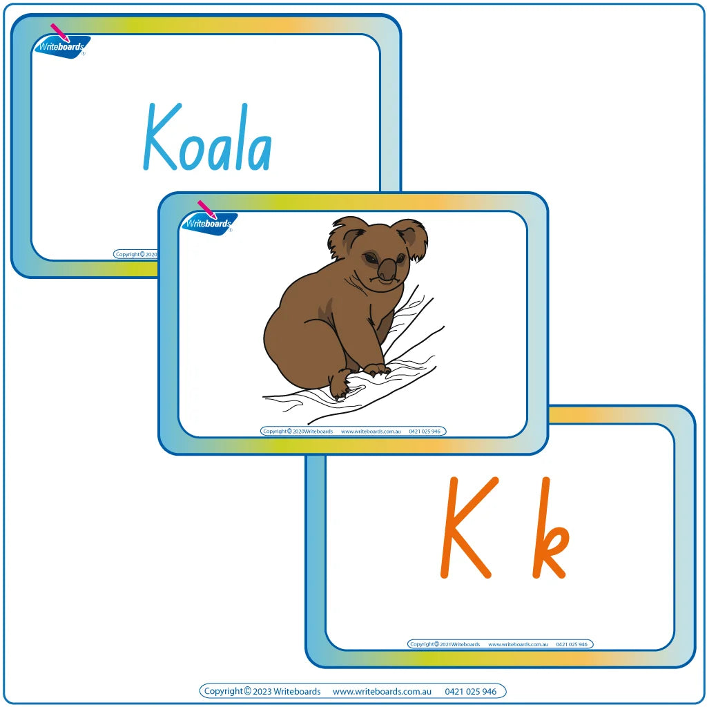 Teach the alphabet and Aussie animals with NSW Foundation Font Aussie Animal Alphabet 108 Flashcards