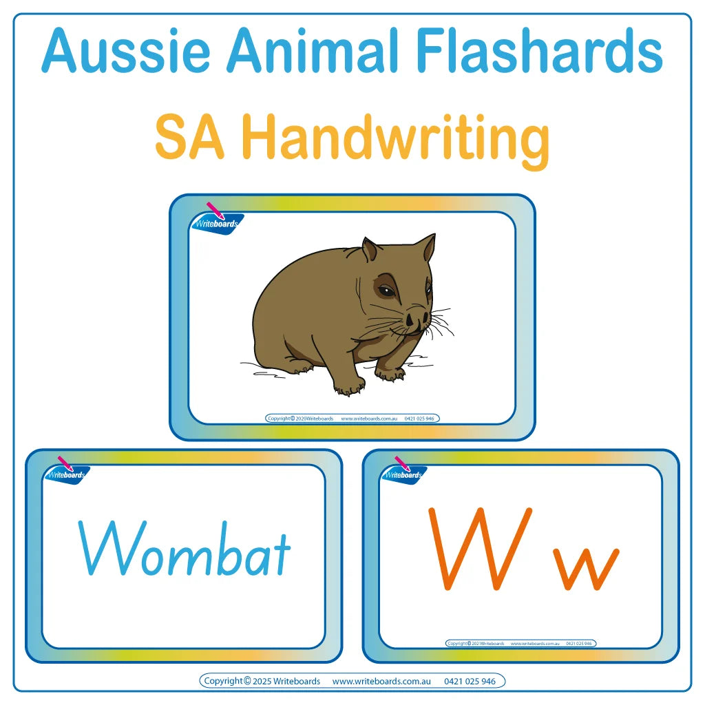 SA Modern Cursive Font Australian Animal Flashcards for Kids include 108 Flashcards for Ages 3+