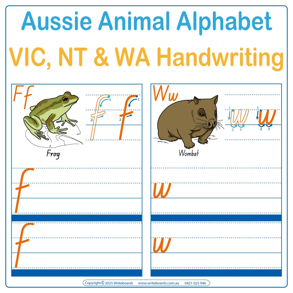 Teach your child VIC Modern Cursive Font Handwriting with our Australian Animal Alphabet Tracing Worksheets