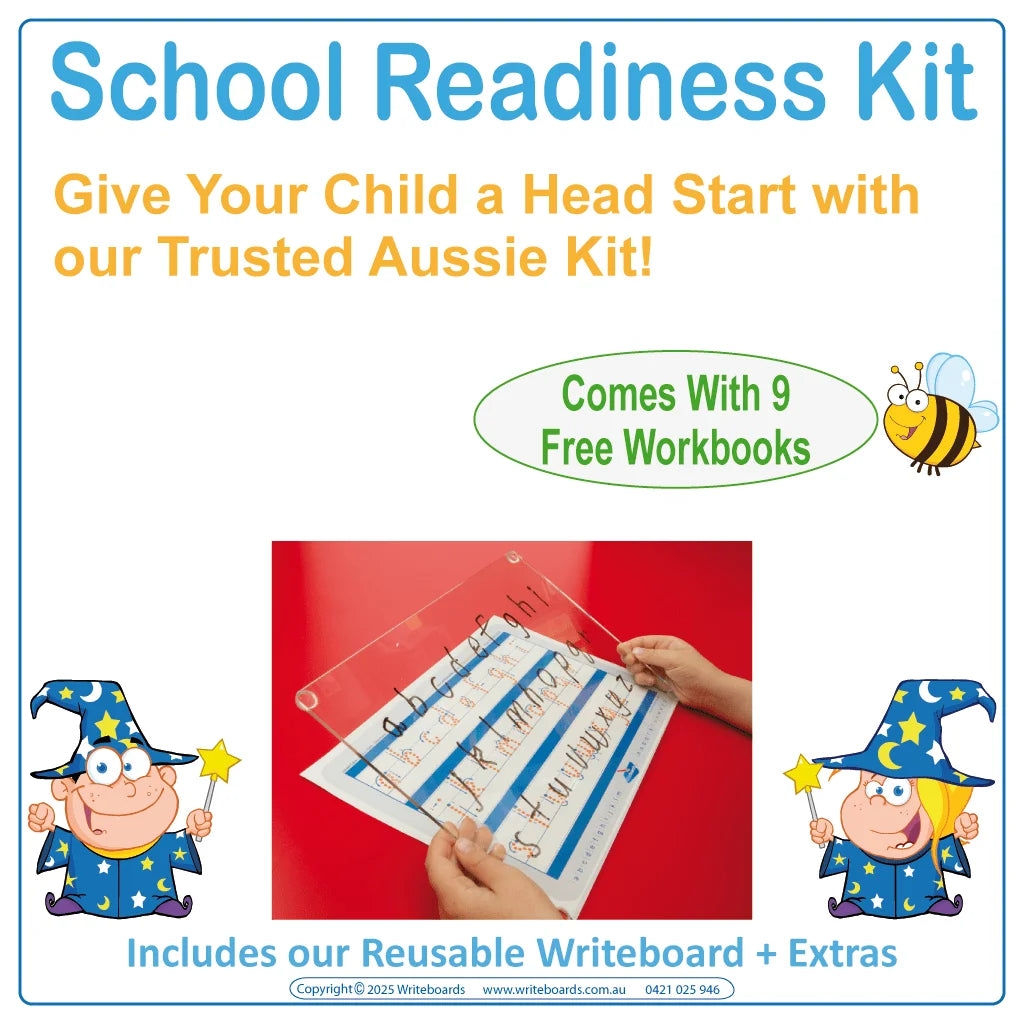 School Readiness Kit for Aussie kids includes reusable Writeboard worksheets and accessories to build early skills