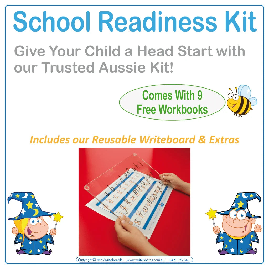 Australian school readiness kit for preschoolers aged 3 to 5 with handwriting support