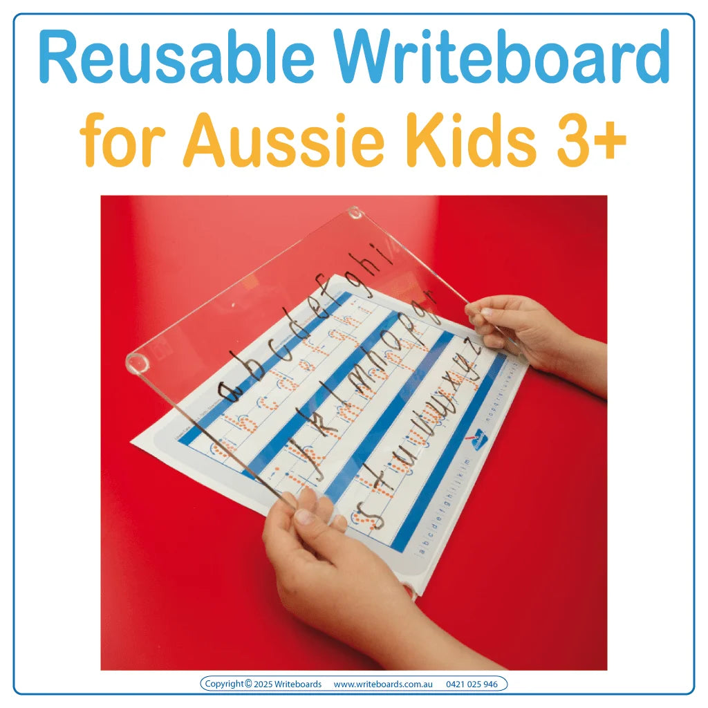 Reusable Writeboards for Aussie Kids, Reusable Aussie-made writing board for Aussie kids aged 3 to 9
