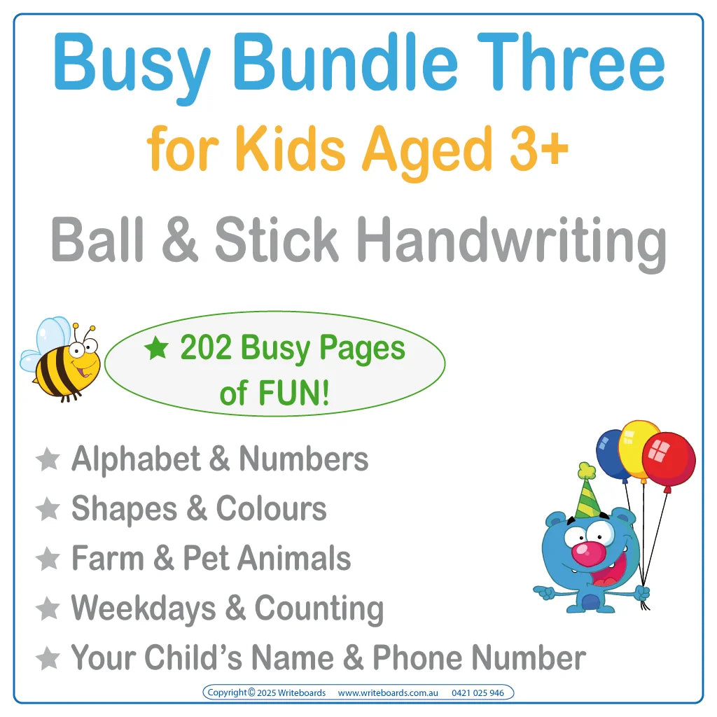 Busy Book Bundle 3 using Ball and Stick handwriting for Kids aged 3+