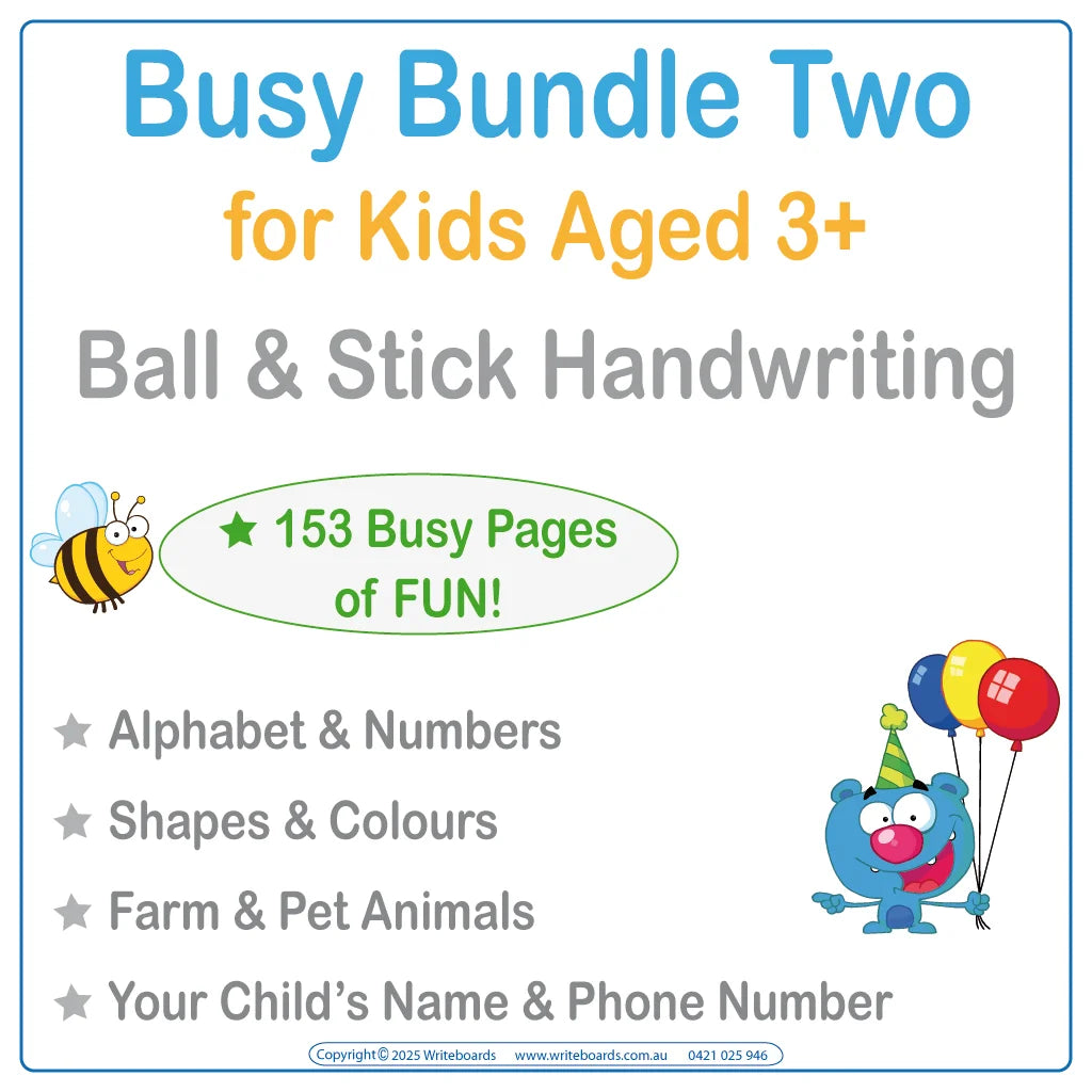 Busy Book Bundle 2 using Ball and Stick handwriting for Kids aged 3+