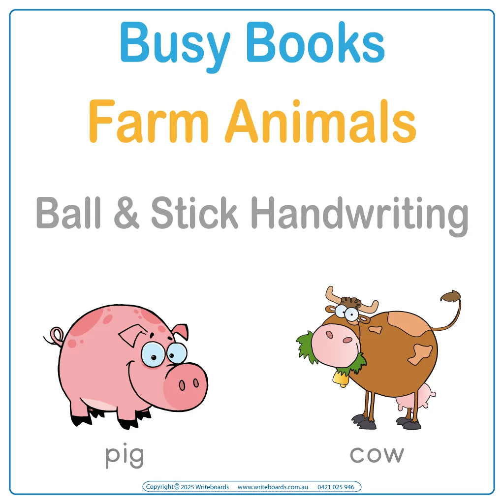 Farm Animal Busy Book using Ball and Stick handwriting for Kids aged 3+
