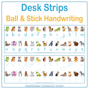 Phonic Desk Strips using Animals and Ball and Stick Handwriting