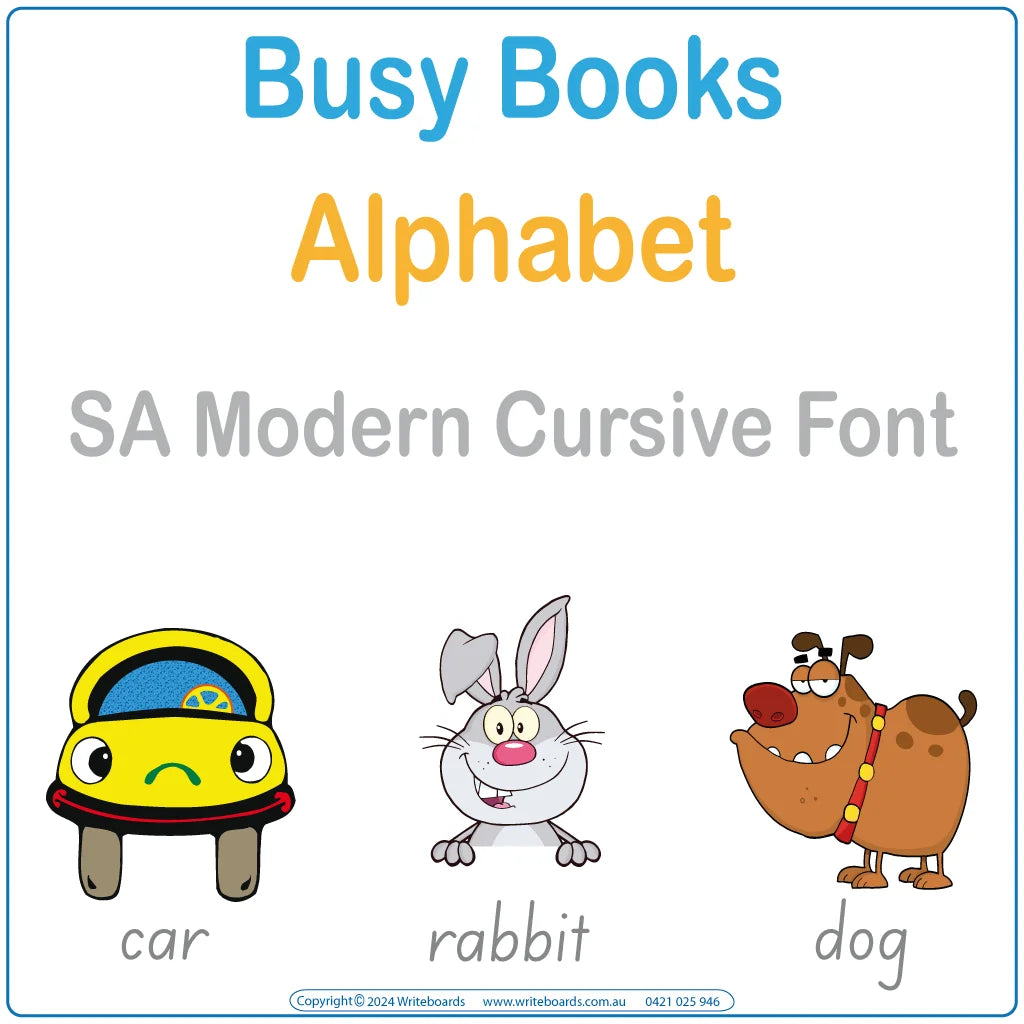 Teach the alphabet with ease using this SA Modern Cursive Font Busy Book including 27 pages